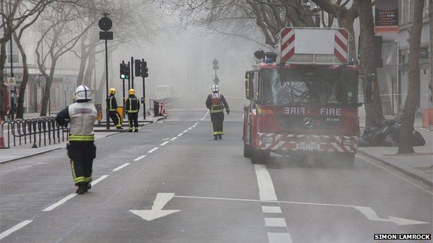 Fire fighters at the scene on Kingsway in Holborn, London