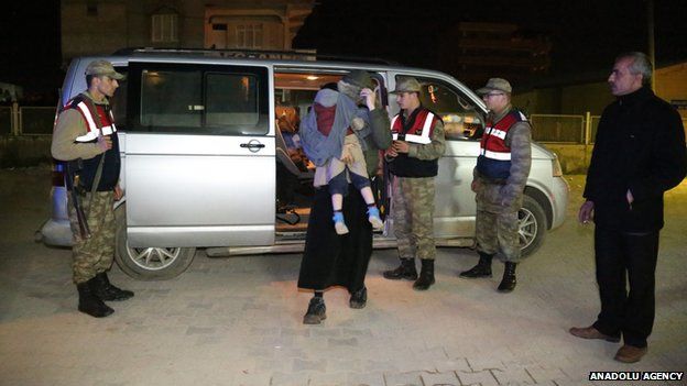 Car holding some of the nine British nationals who were detained by Turkish security forces as they tried to cross the border on on 2nd Apr 2015