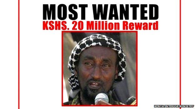 Kenya university attack: Wanted poster showing Mohamed Mohamud, alias Dulyadin alias Gamadhere - ALLEGED to be the mastermind behind the attack on the campus by Islamist militants