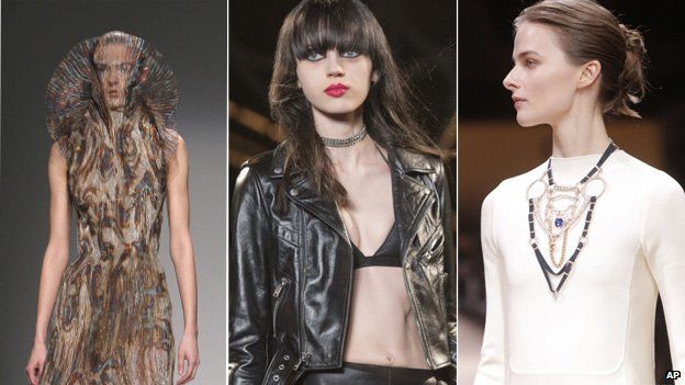 Thin models from various fashion houses take part in Paris fashion week in March 2015