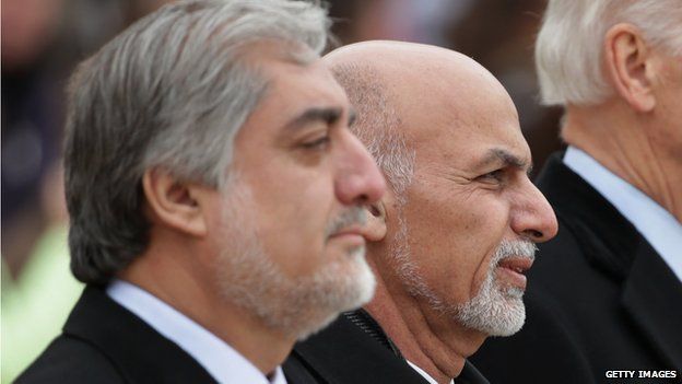 Afghanistan Chief Executive Abdullah Abdullah and Afghanistan President Ashraf Ghani on 24 March, 2015