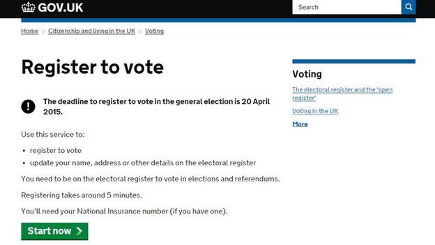 A screengrab of register-to-vote page