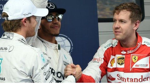 Nico Rosberg, Sebastian Vettel and Lewis Hamilton