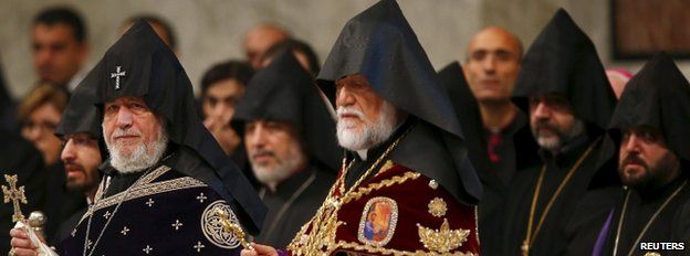 Armenian clergy at the ceremony in St Peter's Rome - 12 April