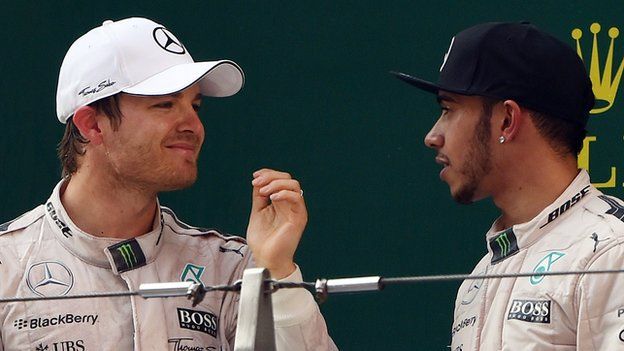 Nico Rosberg (left) with Lewis Hamilton