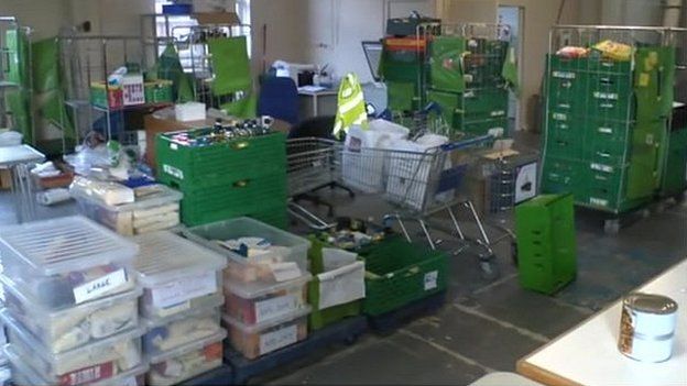 Goods inside ReadiFood food bank in Reading