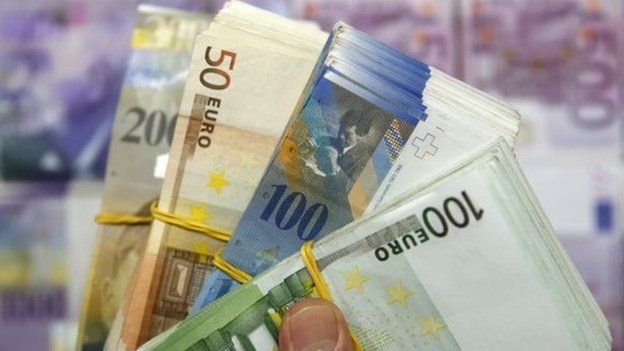Swiss franc and euro banknotes