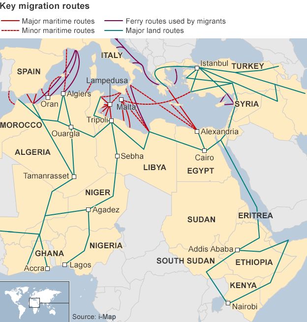 map showing migration routes