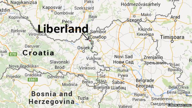 A map showing where Liberland is located