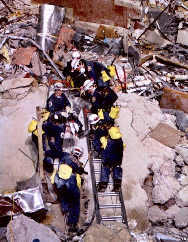 Rescue workers in the Murrah Building, Oklahoma City