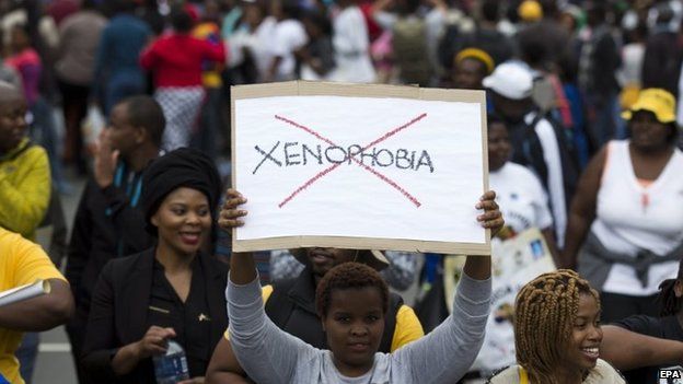 Some of the estimated 10,000 people march during a anti xenophobia peace march in Durban, South Africa, 16 April 2015