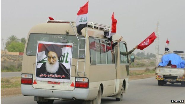 A poster of Iraq's Grand Ayatollah Sistani on a Popular Mobilisation vehicle in Tikrit (30/03/15)