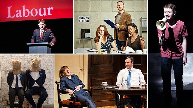 Clockwise from top left: The Absence of War, The Vote, Until They Kick Us Out, Feed the Beast, A New Play For The General Election