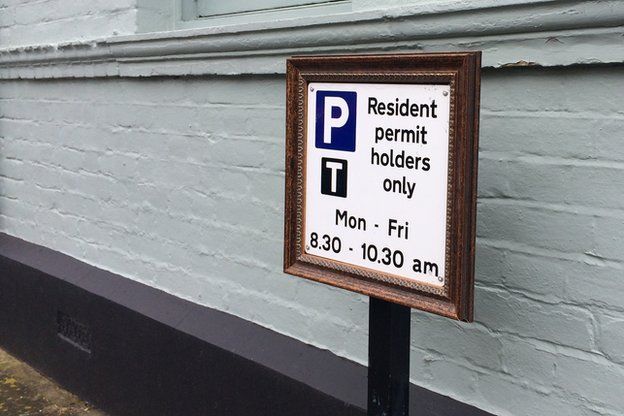 Parking sign with a frame