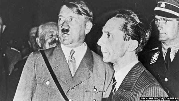 File photo: Goebbels and Hitler during the Nazi election campaign in 1933