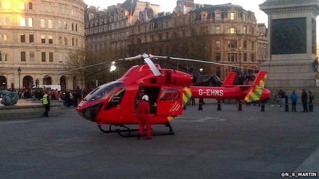 Air Ambulance lands at Trafalgar Square