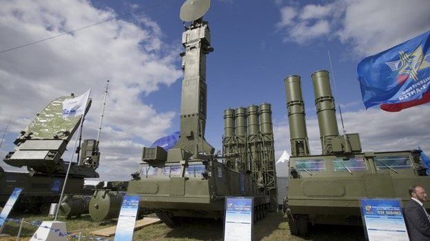 In this file photo taken on Tuesday, Aug. 27, 2013 a Russian air defence missile system Antey 2500, or S-300 VM, is on display at the opening of the MAKS Air Show in Zhukovsky outside Moscow