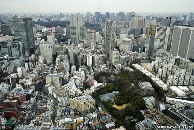 A view over Tokyo with the Hikawa Shrine at the bottom right