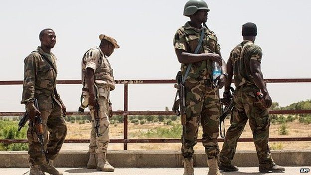 Nigerian troops pictured on 25 March 2015 near Bama
