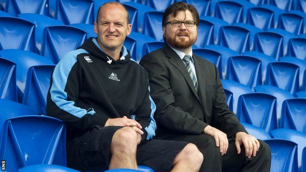 Gregor Townsend and Nathan Bombrys of Glasgow Warriors at Scotstoun Stadium