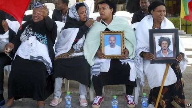Relatives of some of the victims at the rally in Meskel Square