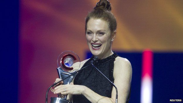 Julianne Moore on stage at the CinemaCon event in Las Vegas