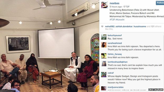 Instagram post by Sabeen Mehmud shortly before her death