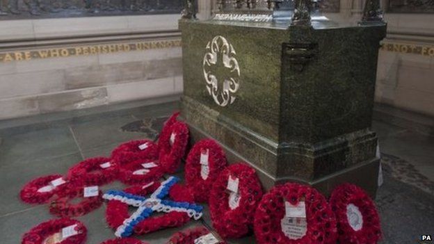Wreaths at National War Memorial in Edinburgh
