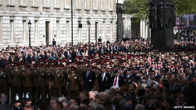 Large crowds watched as servicemen and women joined military veterans at the commemoration