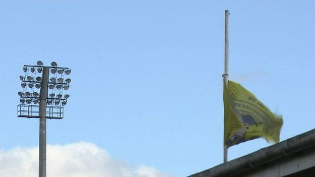 Fermanagh GAA flag at half mast at Brewster Park