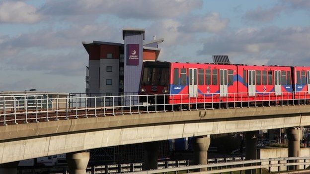 view from Prince Regent Station of the Docklands Light Railway