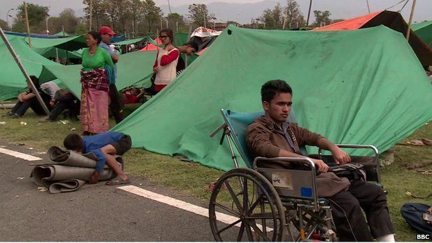 Families in rescue camp in Kathmandu