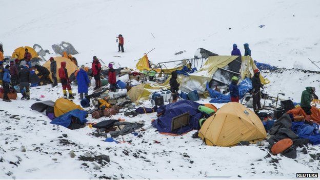 The Mount Everest south base camp in Nepal is seen a day after a huge earthquake-caused avalanche killed at least 17 people, in this photo courtesy of 6summitschallenge.com taken on April 26, 2015