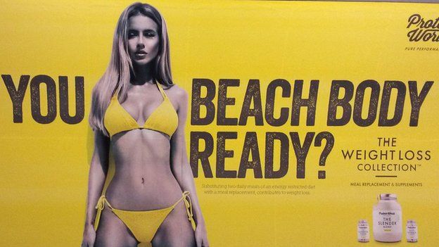 Protein World's advert, asking "Are you beach body ready?"