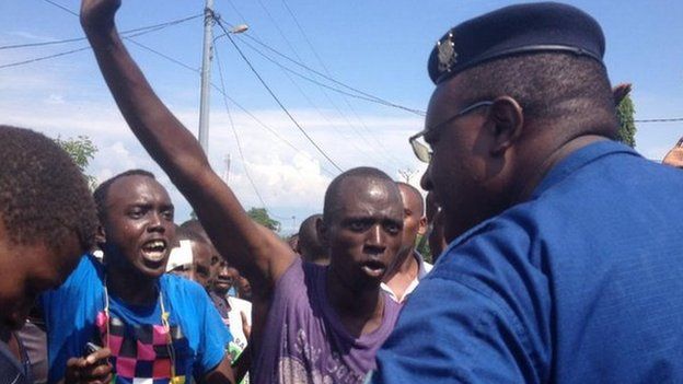 Protester and police 29 April 2015