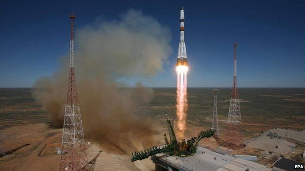 Picture released by the press service of the Russian Federal Space Agency Roscosmos shows a Russian Soyuz-2.1a launch vehicle carrying Progress M-27M cargo ship lifting off from the Baikonur cosmodrome in Kazakhstan, 28 April 2015.