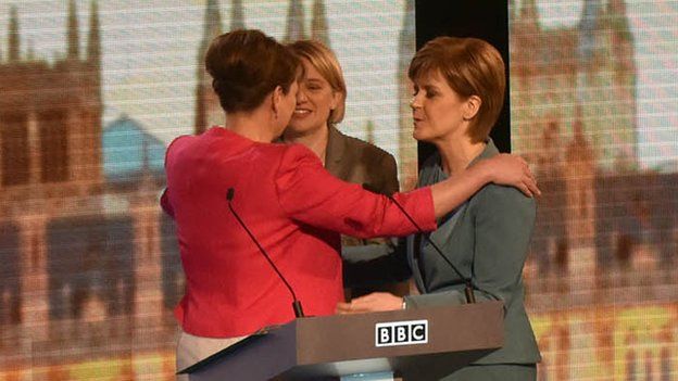 Leaders of Plaid Cymru, the Green Party and the SNP at the BBC election debate in 2015