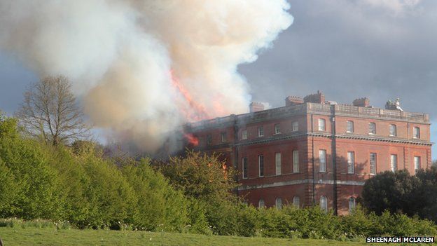 Clandon Park on fire