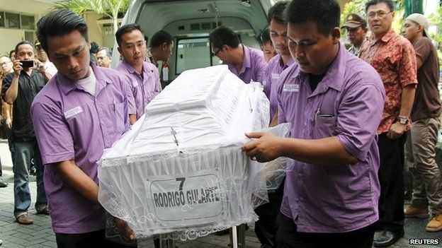 The body of Brazilian Rodrigo Gularte, who was executed earlier, arrives at a funeral home in Jakarta, Indonesia April 29, 2015