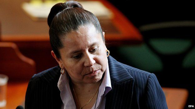 Former Colombian Chief of Intelligence Maria del Pilar Hurtado during a trial against her, in Bogota, Colombia