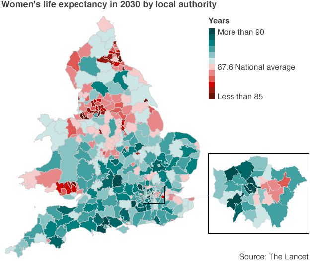 women's life expectancy in England and Wales in 2030