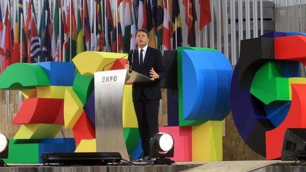 Italian Prime Minister Matteo Renzi delivers a speech on the occasion of the official opening of the Milan Expo 2015 in Milan, Italy, 1 May 2015