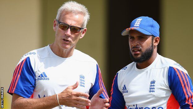 Adil Rashid and England coach Peter Moores