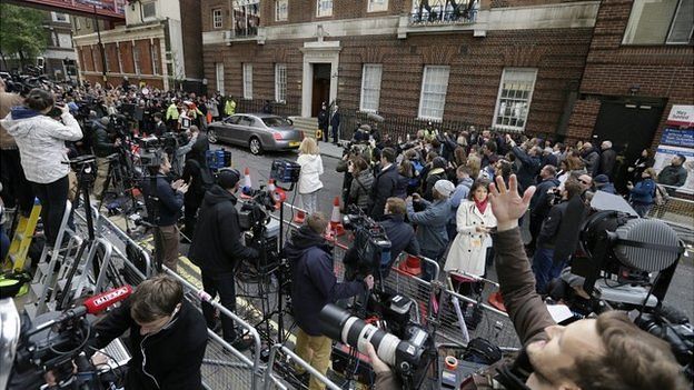 Crowds outside the Lindo wing