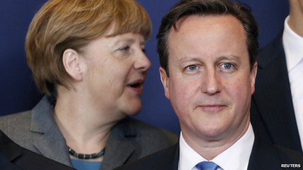 Angela Merkel and David Cameron at EU summit in Brussels. 12 Feb 2015