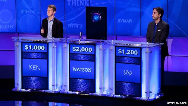 IBM computer Watson (centre) competing on US quiz show Jeopardy