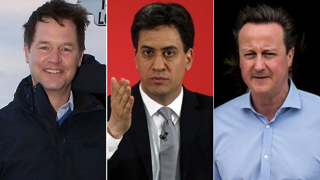 Nick Clegg, Ed Miliband and David Cameron