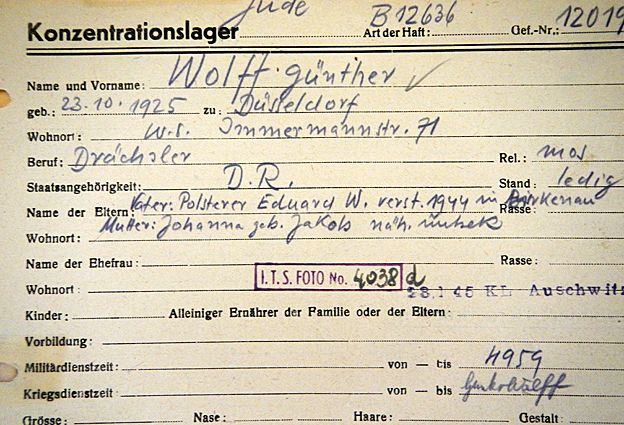 Gunter Wolff's registration card showing his arrival at Buchenwald - he had previously been in Auschwitz