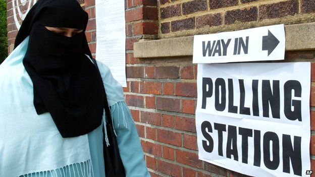 Woman wearing burqa enters polling station