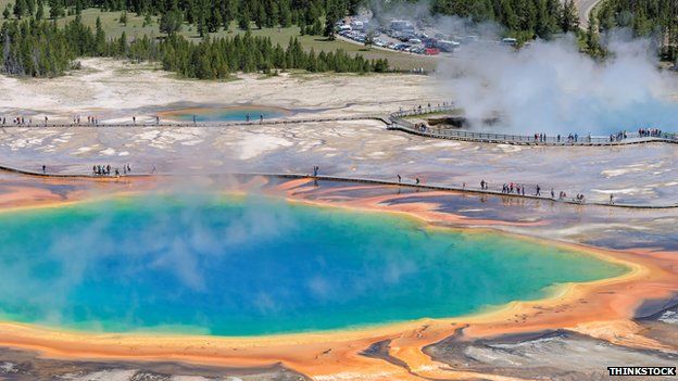 Grand Prismatic Spring is the largest hot spring in Yellowstone National Park